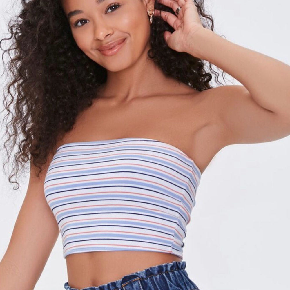 Stripped Cropped Tube Top Medium